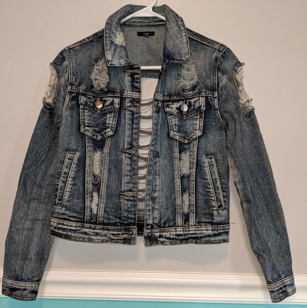 chiqle denim architect distressed jacket